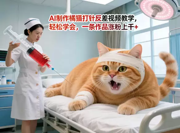 AI制作橘猫打针反差视频教学，轻松学会，一条作品涨粉上千+