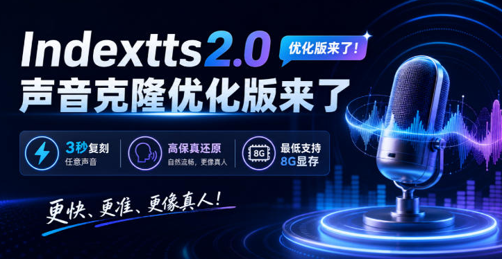 Indextts2.0声音克隆优化版来了,3秒复刻任意声音